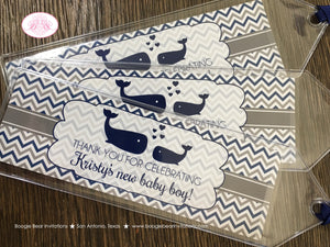 Navy Blue Whale Baby Shower Bookmarks Favor Boy Girl Party Grey Ocean Silver White Label Chevron Swim Boogie Bear Invitations Kristy Theme