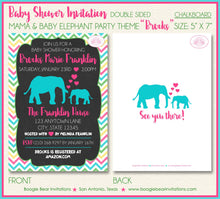 Load image into Gallery viewer, Pink Elephant Baby Shower Invitation Aqua Turquoise Teal Green Blue Chevron Boogie Bear Invitations Brooks Theme Paperless Printable Printed