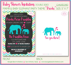 Pink Elephant Baby Shower Invitation Aqua Turquoise Teal Green Blue Chevron Boogie Bear Invitations Brooks Theme Paperless Printable Printed