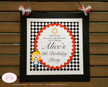 Load image into Gallery viewer, Alice in Wonderland Birthday Party Door Banner Girl Queen of Hearts Red Mad Hatter Tea Drink Me Eat Me Boogie Bear Invitations Alice Theme