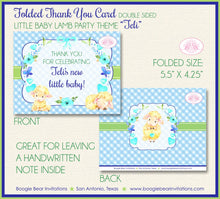 Load image into Gallery viewer, Blue Little Lamb Thank You Card Baby Shower Boy Farm Animals Sheep Flower Green Butterfly Garden Boogie Bear Invitations Teli Theme Printed
