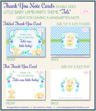 Load image into Gallery viewer, Blue Little Lamb Thank You Card Baby Shower Boy Farm Animals Sheep Flower Green Butterfly Garden Boogie Bear Invitations Teli Theme Printed