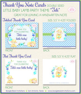Blue Little Lamb Thank You Card Baby Shower Boy Farm Animals Sheep Flower Green Butterfly Garden Boogie Bear Invitations Teli Theme Printed