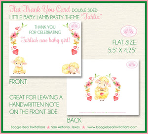 Pink Little Lamb Thank You Card Baby Shower Girl Farm Animals Sheep Flower Butterfly Garden Boogie Bear Invitations Tahlia Theme Printed