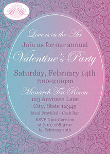 Valentine's Day Party Invitation Pink Blue Purple Pastel Ombre Love Swirl Boogie Bear Invitations Garrison Theme Paperless Printable Printed
