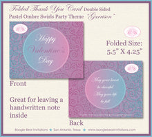 Load image into Gallery viewer, Valentine&#39;s Day Party Thank You Card Birthday Pink Blue Purple Pastel Ombre Love Swirl Heart Boogie Bear Invitations Garrison Theme Printed