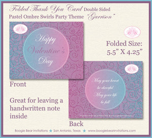 Valentine's Day Party Thank You Card Birthday Pink Blue Purple Pastel Ombre Love Swirl Heart Boogie Bear Invitations Garrison Theme Printed