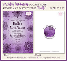 Load image into Gallery viewer, Purple Snowflake Party Invitation Birthday Violet Sweet 16 Winter Snow Girl Boogie Bear Invitations Noelle Theme Paperless Printable Printed