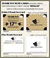 Load image into Gallery viewer, Theater Ticket Play Birthday Thank You Card Party Actor Gold Black Drama Star Musical Stage Tag Boogie Bear Invitations Keegan Theme Printed