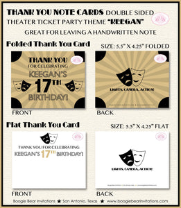 Theater Ticket Play Birthday Thank You Card Party Actor Gold Black Drama Star Musical Stage Tag Boogie Bear Invitations Keegan Theme Printed