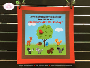 Woodland Animals Birthday Party Door Banner Deer Bird Green Tree Wild Boy Girl Outdoor Garden Park Kids Boogie Bear Invitations Holden Theme