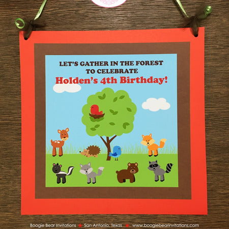 Woodland Animals Birthday Party Door Banner Deer Bird Green Tree Wild Boy Girl Outdoor Garden Park Kids Boogie Bear Invitations Holden Theme
