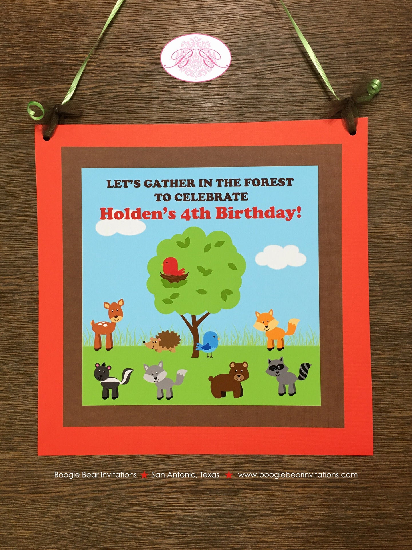 Woodland Animals Birthday Party Door Banner Deer Bird Green Tree Wild Boy Girl Outdoor Garden Park Kids Boogie Bear Invitations Holden Theme