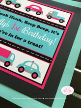 Load image into Gallery viewer, Cars Trucks Birthday Party Door Banner Pink Blue Black Traffic Pink Blue Metro Girl Road Trip Travel Boogie Bear Invitations Sally Theme