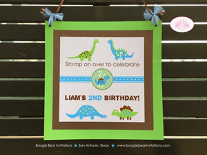 Blue Dinosaur Birthday Door Banner Party Boy Girl Green Yellow Green Brown Little Dino Brontosaurus Stomp Boogie Bear Invitations Liam Theme