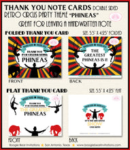 Load image into Gallery viewer, Circus Showman Party Thank You Card Birthday Animals Boy Girl Greatest Big Top 3 Ring Carnival Boogie Bear Invitations Phineas Theme Printed