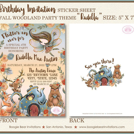 Fall Fairy Pumpkin Birthday Party Invitation Woodland Magic Tea Woodland Animals Forest Flower Boogie Bear Invitations Printed Radella Theme