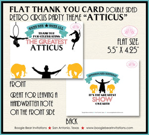 Circus Showman Party Thank You Card Birthday Animals Boy Girl Blue Red Big Top 3 Ring Carnival Boogie Bear Invitations Atticus Theme Printed