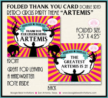 Load image into Gallery viewer, Circus Showman Party Thank You Card Birthday Animals Pink Girl Big Top 3 Ring Carnival Show Boogie Bear Invitations Artemis Theme Printed