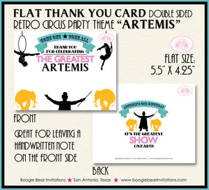 Circus Showman Party Thank You Card Birthday Animals Pink Girl Big Top 3 Ring Carnival Show Boogie Bear Invitations Artemis Theme Printed