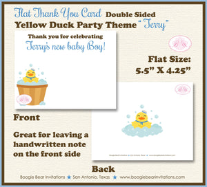 Yellow Rubber Duck Thank You Card Baby Shower Birthday Party Little Duckie Ducky Boy Blue 1st Boogie Bear Invitations Terry Theme Printed