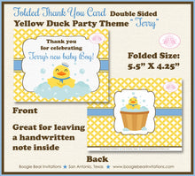 Load image into Gallery viewer, Yellow Rubber Duck Thank You Card Baby Shower Birthday Party Little Duckie Ducky Boy Blue 1st Boogie Bear Invitations Terry Theme Printed