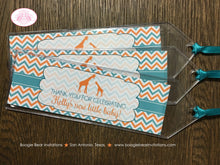 Load image into Gallery viewer, Orange Giraffe Baby Shower Bookmarks Favor Boy Girl Party Aqua Teal Turquoise Chevron Wild Africa Little Boogie Bear Invitations Kelly Theme