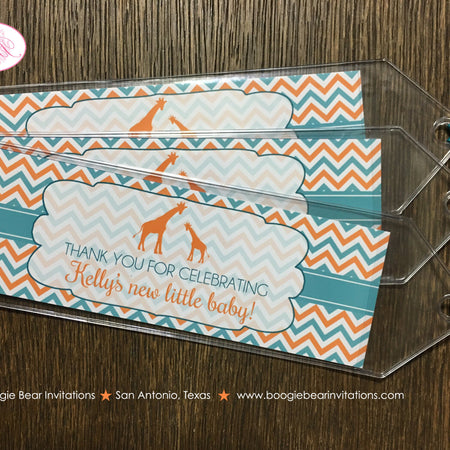 Orange Giraffe Baby Shower Bookmarks Favor Boy Girl Party Aqua Teal Turquoise Chevron Wild Africa Little Boogie Bear Invitations Kelly Theme