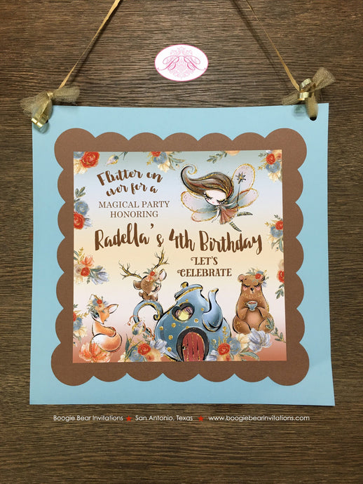 Fall Fairy Girl Birthday Door Banner Tea Party Woodland Forest Autumn Pumpkin Bear Deer Animals Fox Boogie Bear Invitations Radella Theme