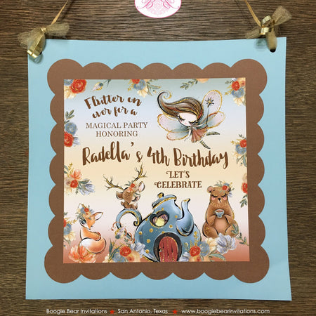 Fall Fairy Girl Birthday Door Banner Tea Party Woodland Forest Autumn Pumpkin Bear Deer Animals Fox Boogie Bear Invitations Radella Theme
