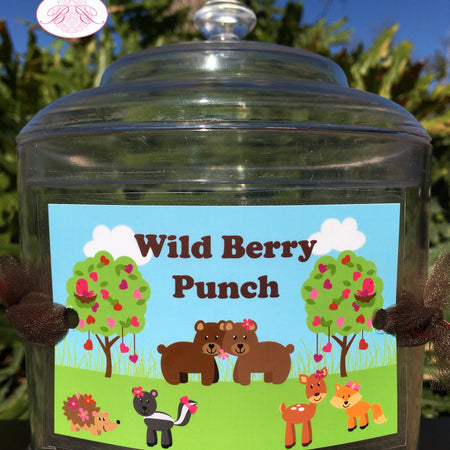 Valentine Woodland Party Beverage Card Wrap Drink Label Birthday Forest Animals Day Red Pink Heart Love Boogie Bear Invitations Amelie Theme