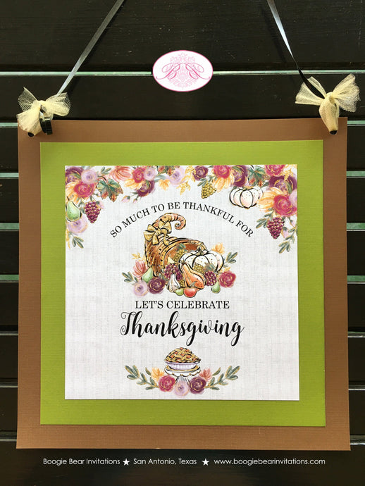 Thanksgiving Dinner Door Banner Birthday Cornucopia Bounty Pumpkin Pie Horn of plenty Fall Autumn Flower Boogie Bear Invitations Cooke Theme