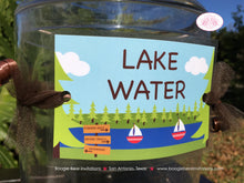 Load image into Gallery viewer, Lake Fun Birthday Party Beverage Card Drink Label Sign Wrap Sail Boat Forest Park Summer Swim Camp River Boogie Bear Invitations Jamie Theme