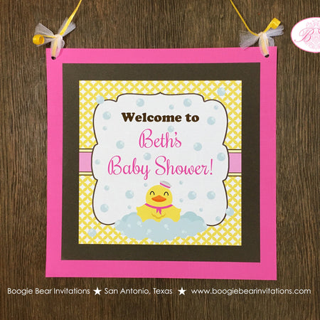 Yellow Rubber Duck Baby Shower Door Banner Party Bath Tub Pink Bubbles Pool Little Duckie Swim Ducky Girl Boogie Bear Invitations Beth Theme