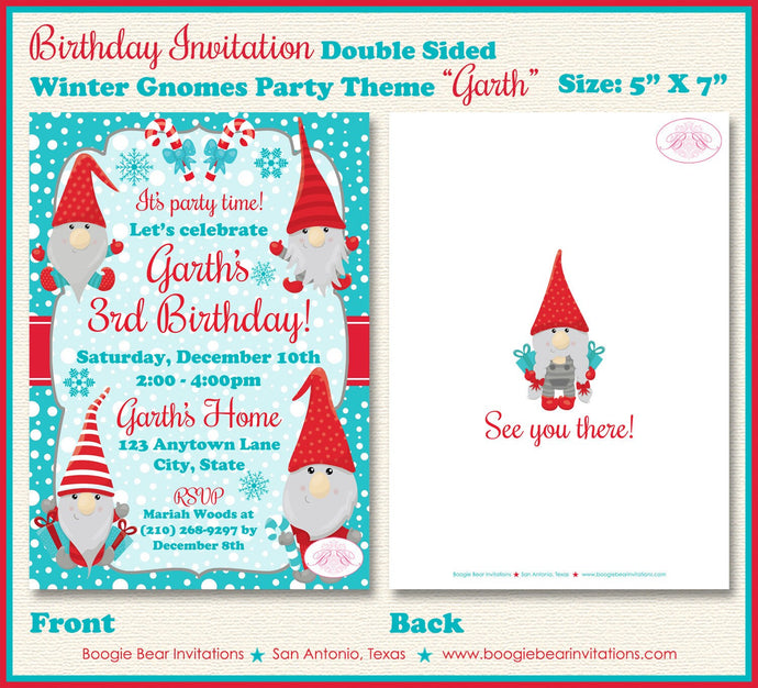 Winter Gnomes Birthday Party Invitation Christmas Girl Boy Snowflake Snow Boogie Bear Invitations Garth Theme Paperless Printable Printed