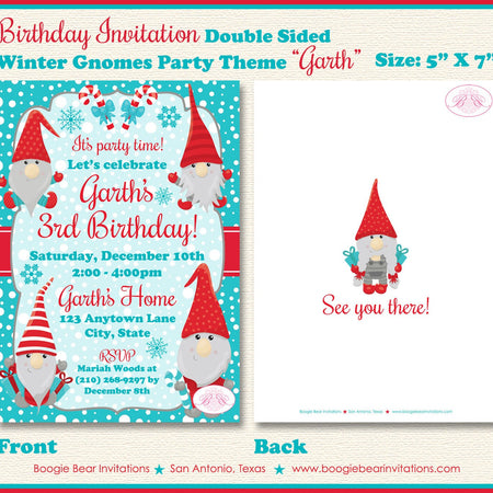 Winter Gnomes Birthday Party Invitation Christmas Girl Boy Snowflake Snow Boogie Bear Invitations Garth Theme Paperless Printable Printed