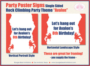 Rock Climbing Party Sign Poster Paper Frameable Red Blue Boy Girl Indoor Outdoor Wall Climb Sports Cave Boogie Bear Invitations Avalon Theme
