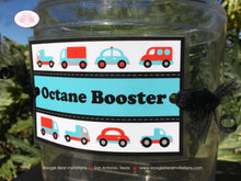 Load image into Gallery viewer, Cars &amp; Trucks Party Beverage Card Wrap Birthday Drink Label Honk Beep Red Black Aqua Blue Road Trip Travel Boogie Bear Invitations Sam Theme