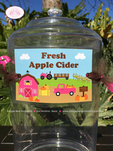 Fall Farm Party Beverage Card Wrap Drink Label Sign Birthday Pumpkin Pink Barn Autumn Country Girl Boogie Bear Invitations Susannah Theme
