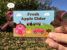 Load image into Gallery viewer, Fall Farm Party Beverage Card Wrap Drink Label Sign Birthday Pumpkin Pink Barn Autumn Country Girl Boogie Bear Invitations Susannah Theme