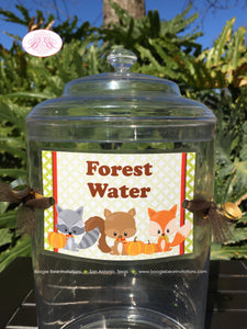 Woodland Animals Party Beverage Card Wrap Drink Label Birthday Fall Forest Fox Bird Owl Farm Country Boogie Bear Invitations Autumn Theme