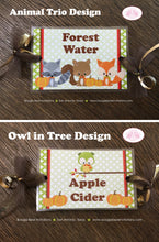 Load image into Gallery viewer, Woodland Animals Party Beverage Card Wrap Drink Label Birthday Fall Forest Fox Bird Owl Farm Country Boogie Bear Invitations Autumn Theme