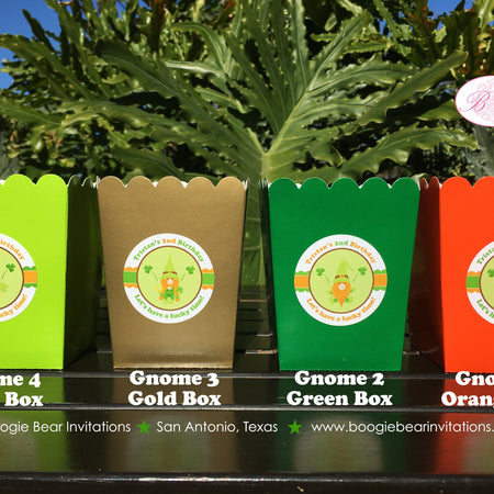 St. Patrick's Day Gnomes Party Popcorn Boxes Mini Favor Buffet Food Birthday Girl Boy Shamrock Clover Boogie Bear Invitations Tristan Theme