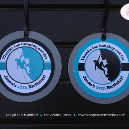 Rock Climbing Birthday Party Favor Tags Boy Girl Mountain Blue Teal Black Indoor Rock Wall Climb Outdoor Boogie Bear Invitations Jason Theme