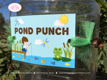 Load image into Gallery viewer, Fishing Boy Party Beverage Card Wrap Drink Label Birthday Blue Green Lake River Pond Fish Pole Hole Boogie Bear Invitations Vander Theme