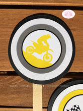 Load image into Gallery viewer, Yellow Dirt Bike Birthday Party Cupcake Toppers Set Black Enduro Motocross Motorcycle Sports Off Road Boogie Bear Invitations Santiago Theme