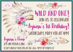 Pink Headdress Birthday Party Invitation Girl Teepee Arrow Tipi Flower Wild Boogie Bear Invitations Ayiana Theme Paperless Printable Printed