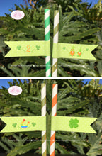Load image into Gallery viewer, St. Patrick&#39;s Day Gnomes Party Pennant Straws Paper Drink Birthday Girl Boy Dryad Lucky 4 Leaf Clover Boogie Bear Invitations Tristan Theme