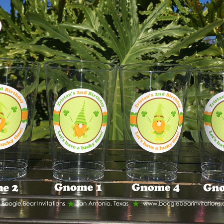 St. Patrick's Day Gnomes Party Beverage Cups Plastic Drink Birthday Girl Boy Dryad Dwarf 4 Leaf Clover Boogie Bear Invitations Tristan Theme