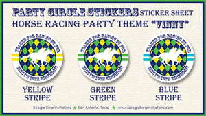 Horse Racing Birthday Party Stickers Circle Sheet Round Kentucky Derby Yellow Green Blue Race Cup Jockey Boogie Bear Invitations Vinny Theme